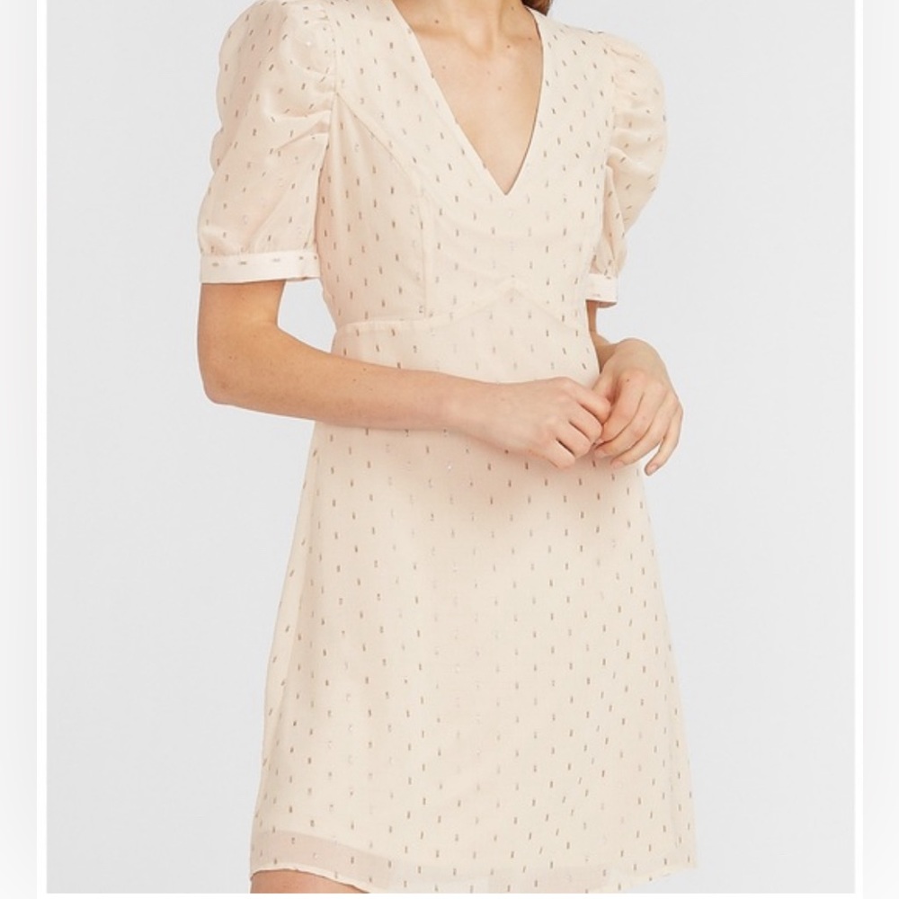 Express Shimmer Mini Dress in Cream NWT